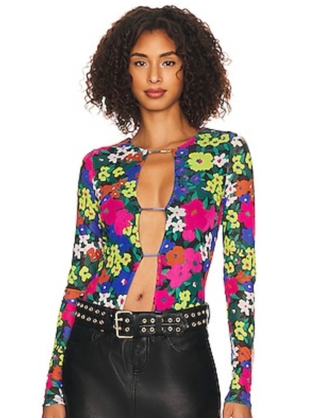 NWT AFRM Revolve Kaya Floral Bodysuit in Neon Night Garden Sz S Summer Club Y2K